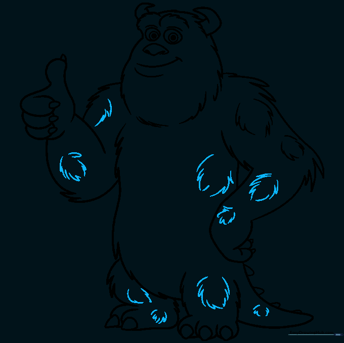 Adding final fur texture patches to complete the outline of Sully.