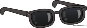 A colorful, finished illustration of stylish sunglasses, showcasing the final result of the tutorial.