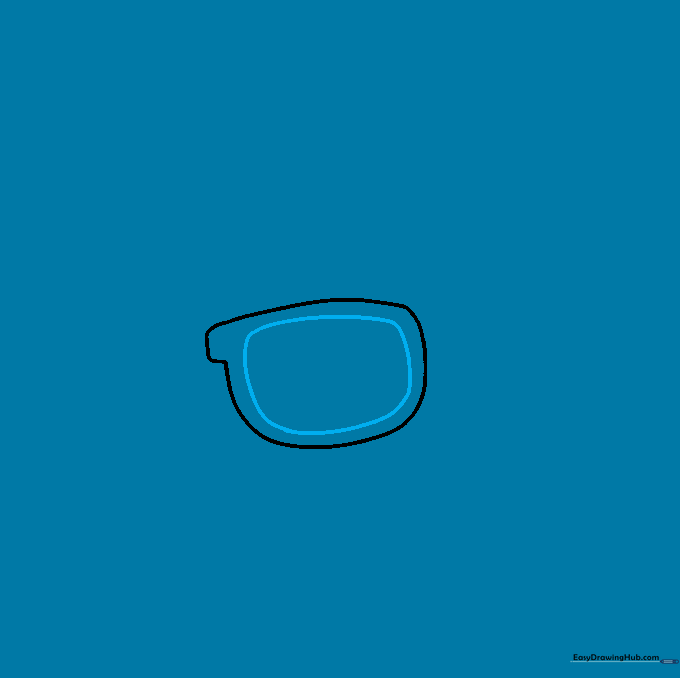 The left sunglasses frame with a curved line drawn inside to represent the lens.