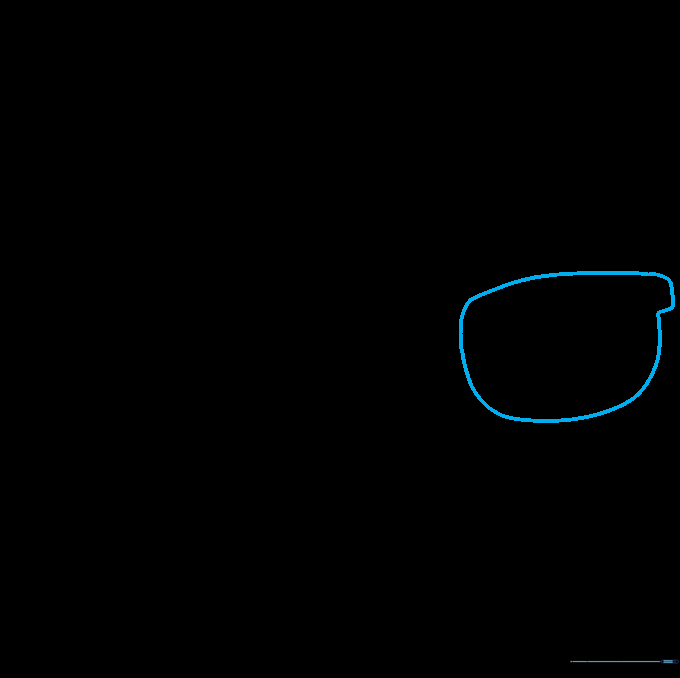 The outline of the right sunglasses frame added to the drawing.