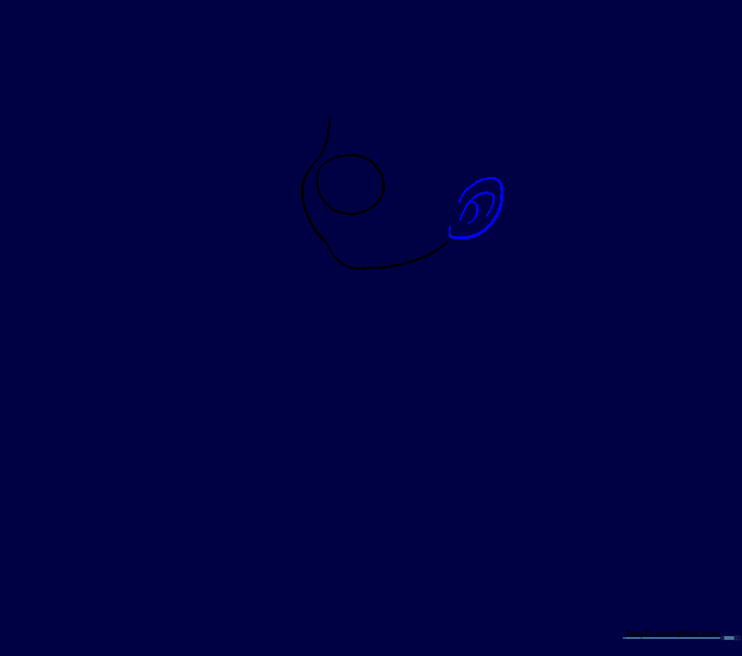 An ear shape drawn on the side of the head with inner detail lines.
