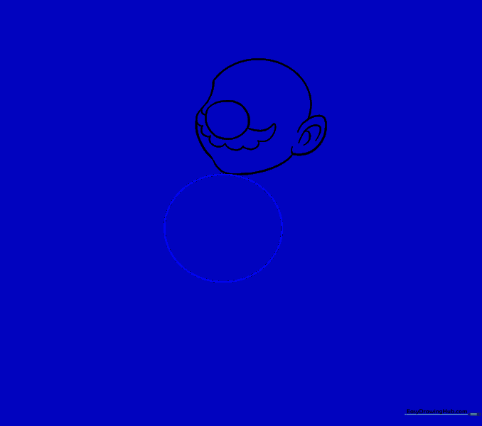 A large circle drawn below the chin to serve as the torso guide.