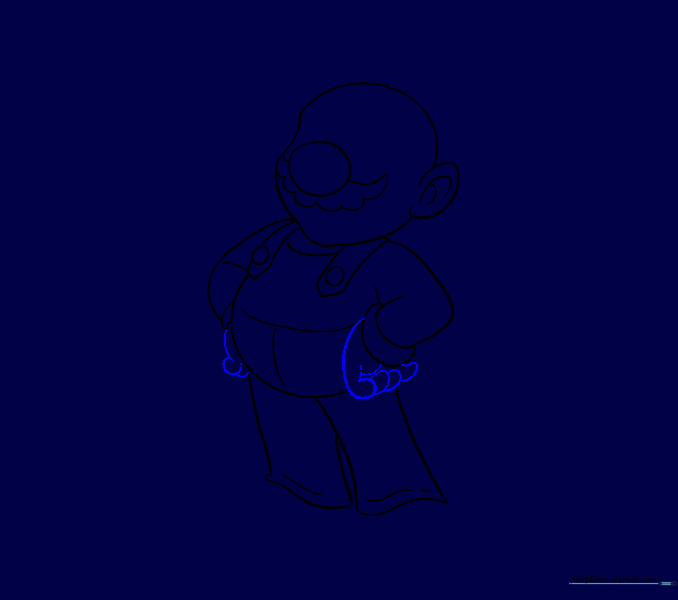 Detailed outlines of Mario's gloved hands.