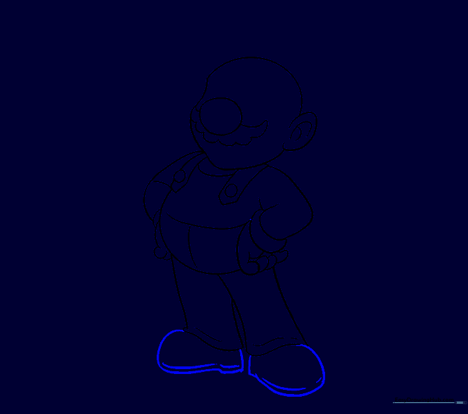 Mario's shoes with detailed soles and squared heels.