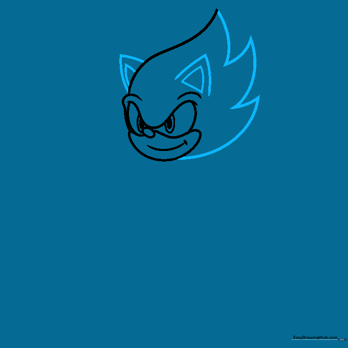 Drawing the iconic flame-like spikes and ears on the Super Sonic head.