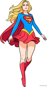 Colorful, finished illustration of Supergirl, showcasing the final result of the drawing tutorial.