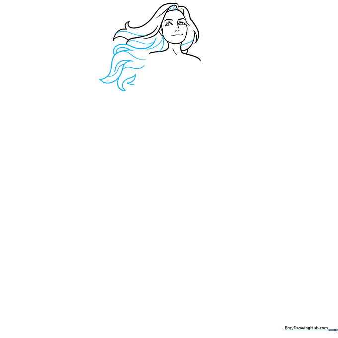 Detailed sketch of Supergirl's long hair with overlapping curved lines.