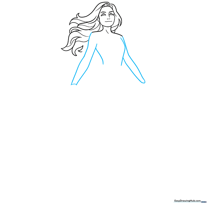 Outline of Supergirl's upper body including arms and torso.