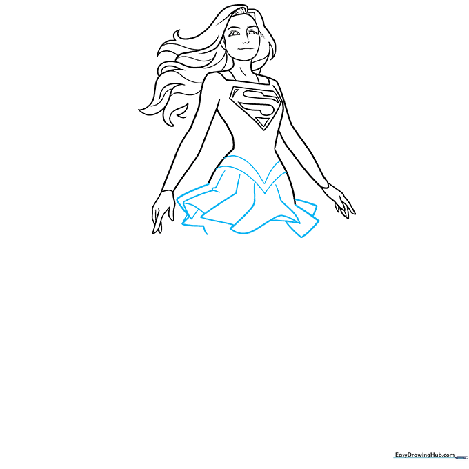 Drawing of Supergirl's waist and pleated skirt.