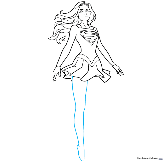 Sketch of Supergirl's legs and feet with overlapping ankle lines.