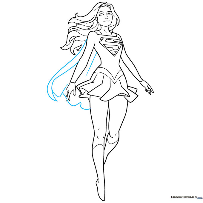 Final outline of Supergirl with her cape flowing behind her.