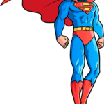 Colorful illustration of Superman in a heroic pose, ready for a drawing tutorial.