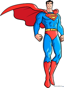 Colorful illustration of Superman in a heroic pose, ready for a drawing tutorial.