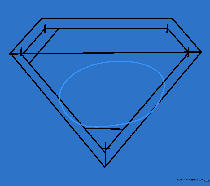 Drawing a slanted oval shape in the center of the shield.