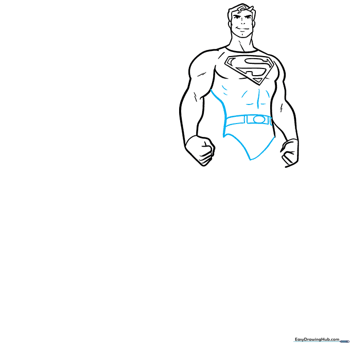 Sketching the abdominal muscles and the utility belt.