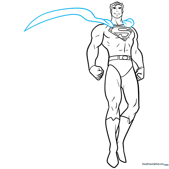 Adding the cape flowing over Superman's shoulders.