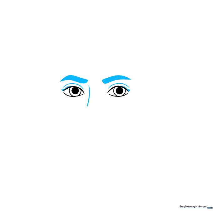 Detailed sketch showing the addition of eyebrows and the bridge of the nose.