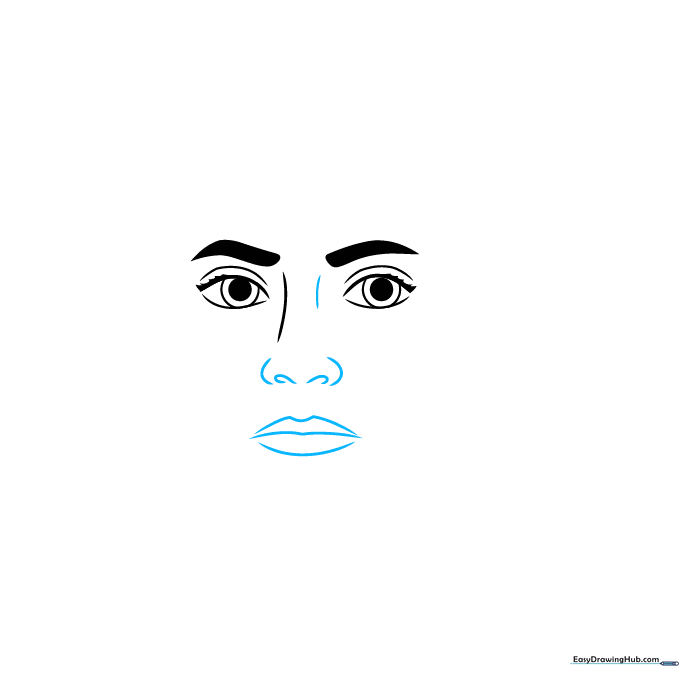 Drawing the mouth and nostrils with simple curved lines.