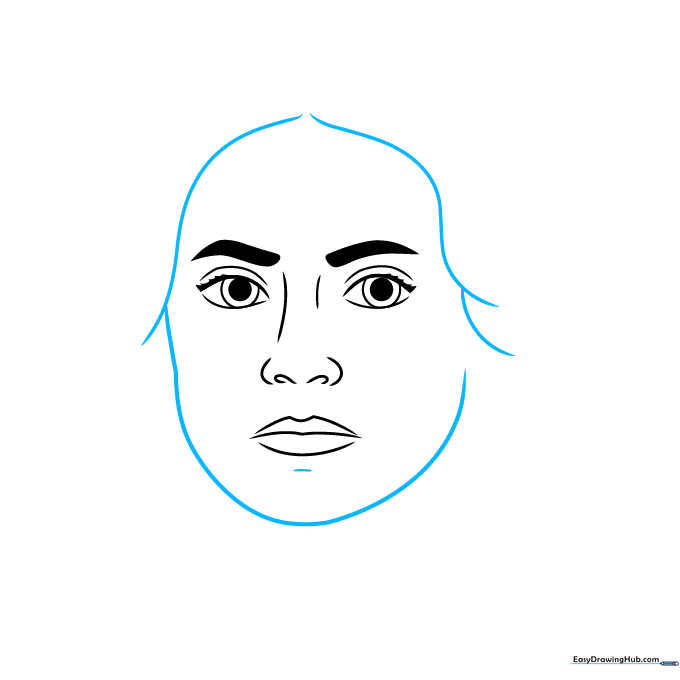 Outlining the face shape and adding the chin dimple.