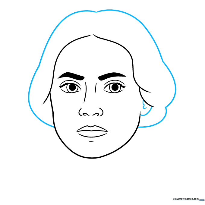 Adding the hair outline and the ear detail.