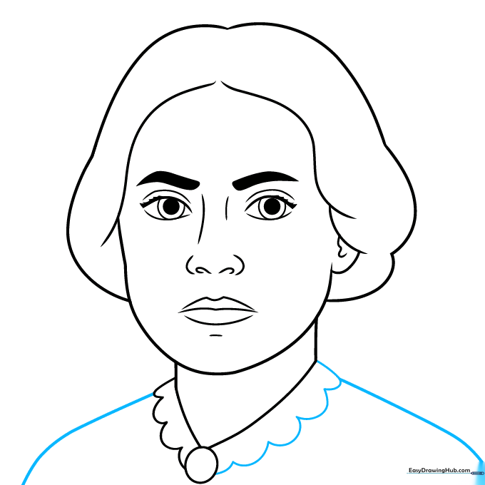 Adding the lace collar and shoulders to the portrait.