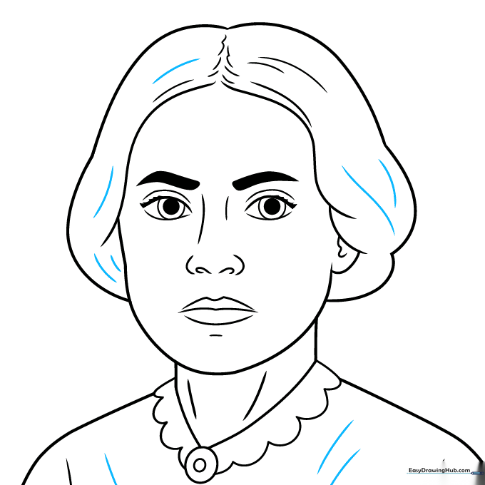 Finalized line art of the Susan B. Anthony portrait.