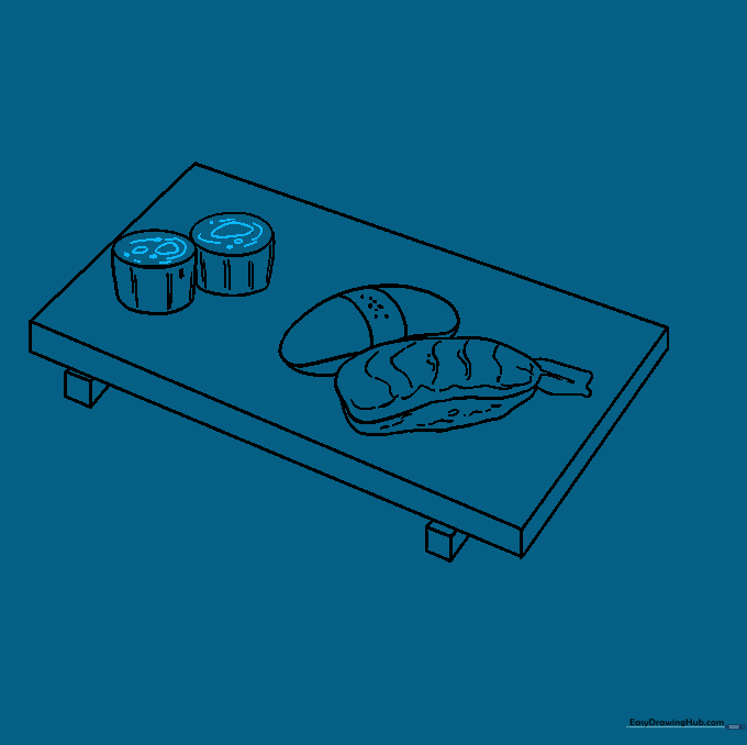 Adding details of fillings inside the maki sushi rolls.