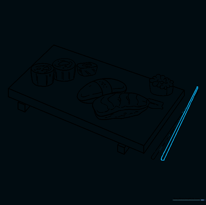 Adding a second overlapping chopstick to finish the drawing.