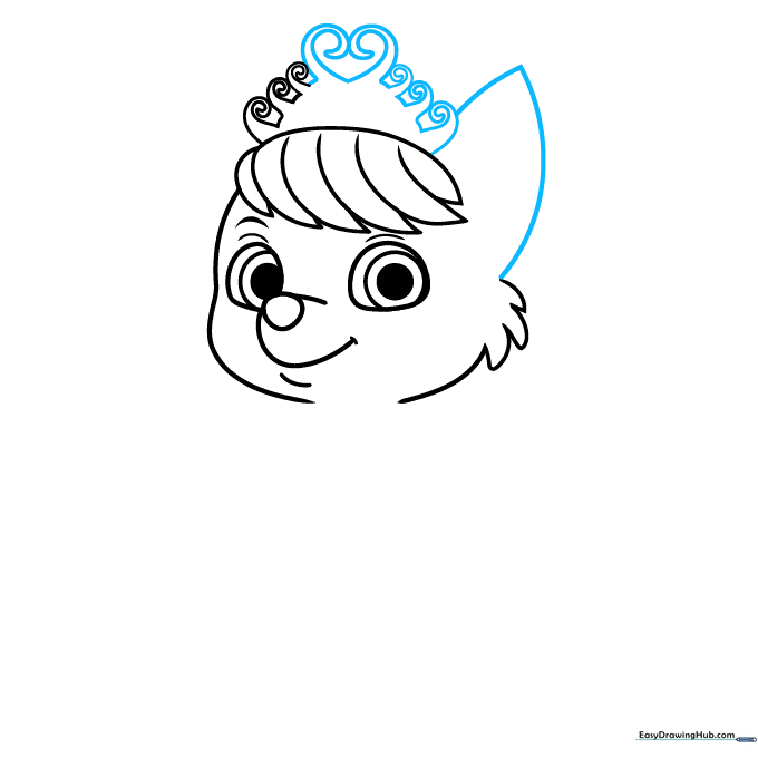Sketching the large triangular ear and continuing the tiara design.