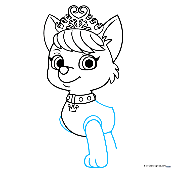 Outlining the vest and the first front leg of the character.