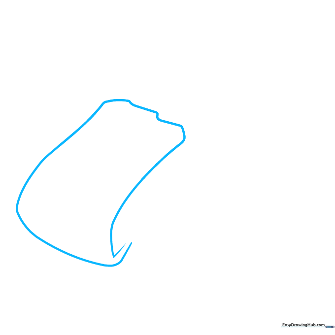 A simple pencil sketch of an elongated, curved rectangular shape representing the base of a tamale.