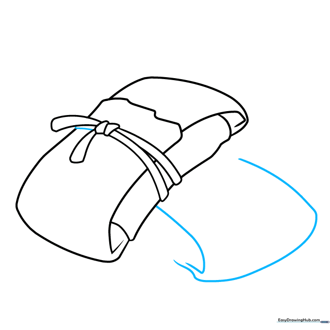Starting the outline of a second tamale placed behind the first one.