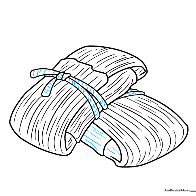 Finalizing the drawing by adding texture to the strings and cleaning up the outline.