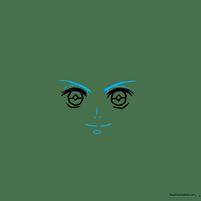 Tanjiro's face sketch showing eyebrows, nose, mouth, and chin oval.