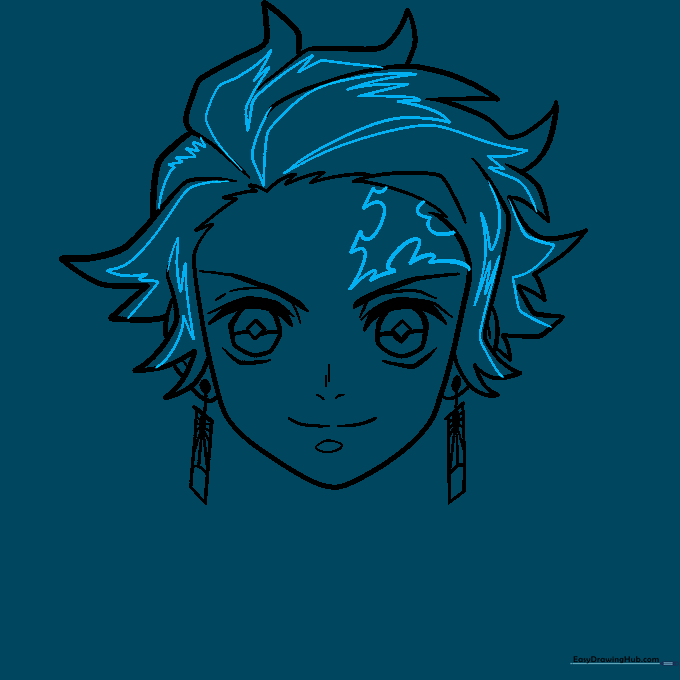 Tanjiro's face with added hair texture and forehead scar detail.