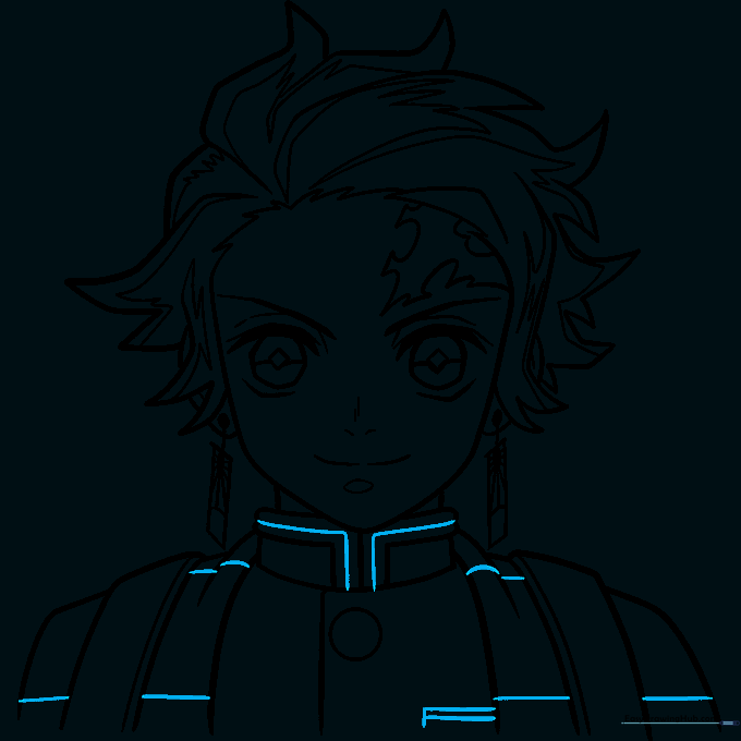 Completed line art of Tanjiro Kamado ready for coloring.