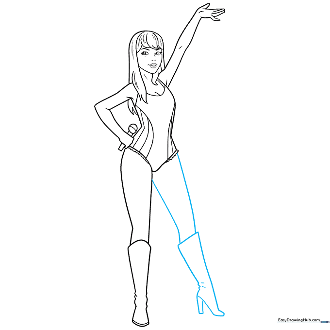 Finalizing the drawing by completing the boots and cleaning up the sketch lines.