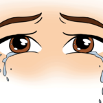 A finished, colored drawing of a pair of eyes with realistic tears.