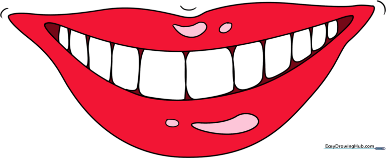 A vibrant, finished illustration of a smiling mouth with detailed teeth and glossy lips.