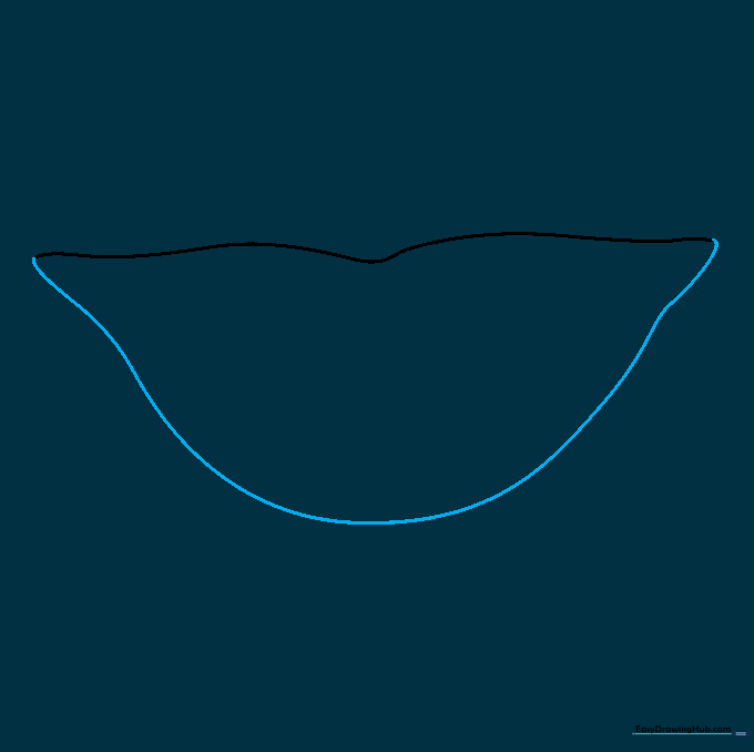Drawing showing a U-shaped line connecting the ends of the upper lip to form the mouth outline.