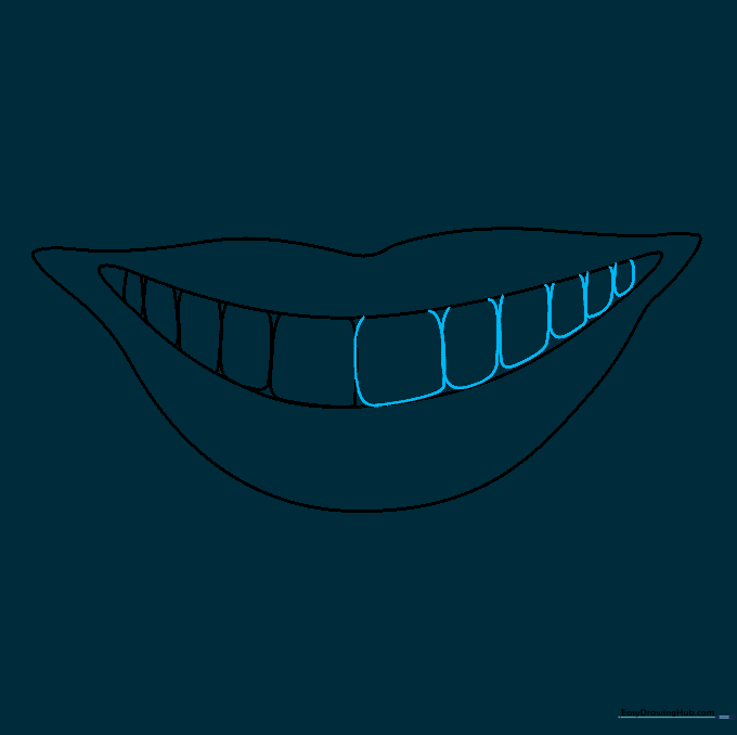 Adding more teeth to the mouth, noting the size difference from front to back.