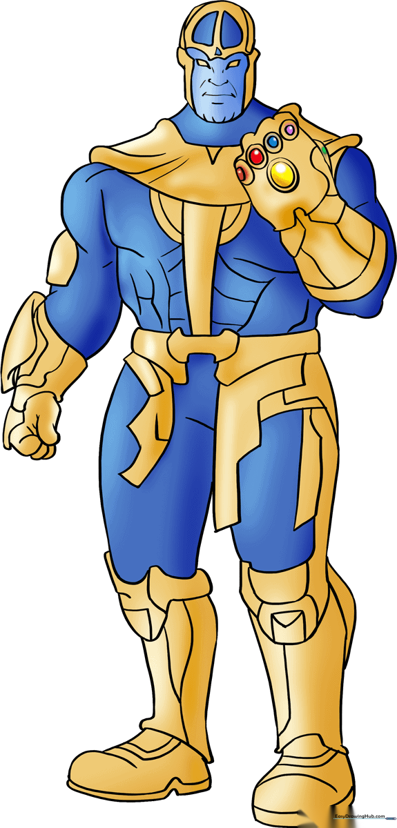 Full-body colored illustration of Thanos, the Marvel supervillain.