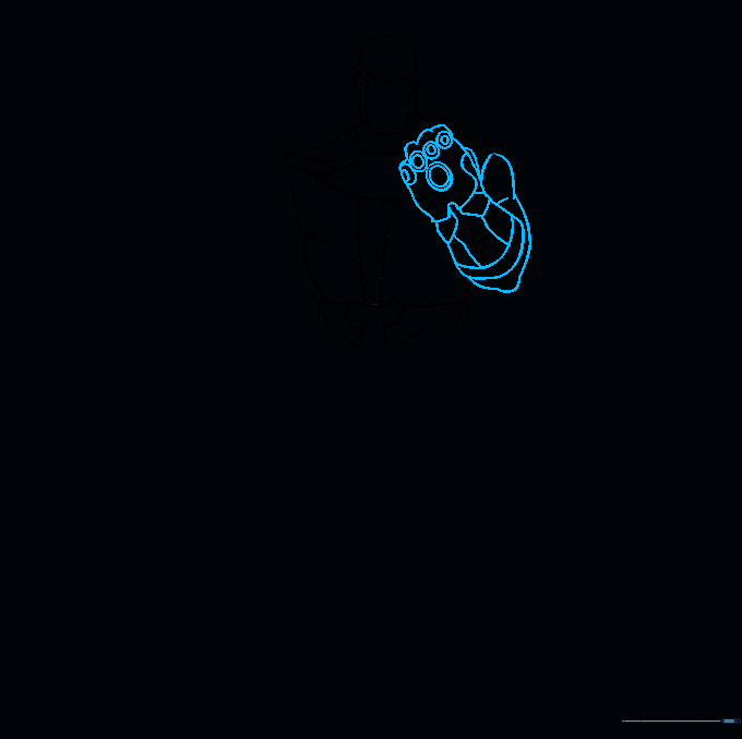 Drawing the Infinity Gauntlet arm with circles representing the Infinity Stones.