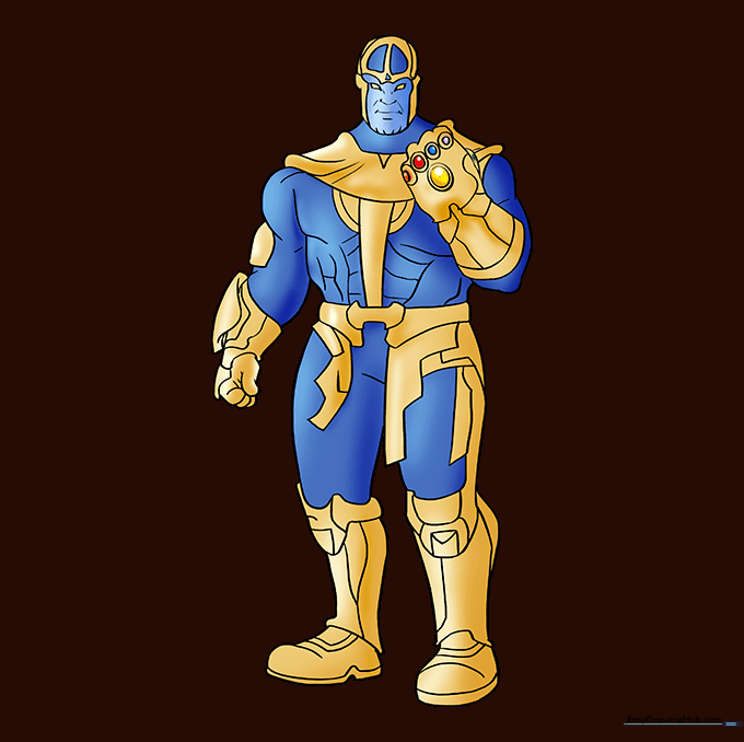 The finished, colored drawing of Thanos from the Avengers.