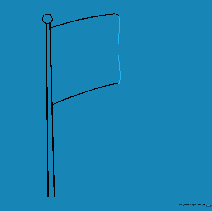 A curved line connecting the horizontal lines to form the first fold of the flag.