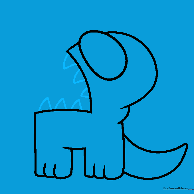 Adding sharp, rounded triangular teeth to the character's open mouth.