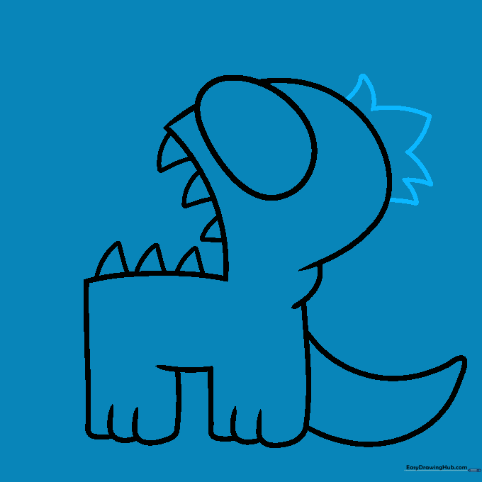 Sketching jagged triangular spikes on top of the character's head.