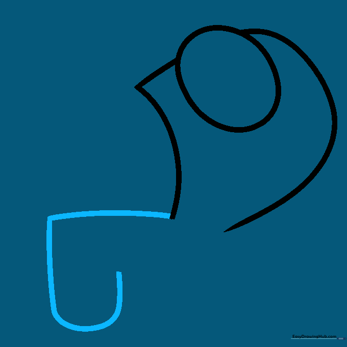 Drawing the first leg of the character using a U-shaped line