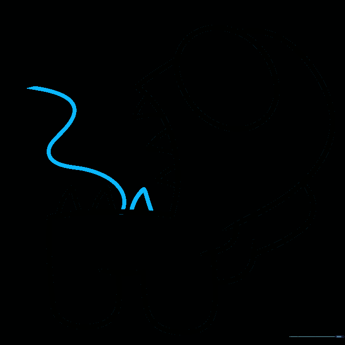 Sketching the long, wavy tongue extending from the mouth