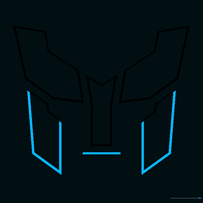 Adding rectangular armor plates and a mouth line to the Autobot face sketch.
